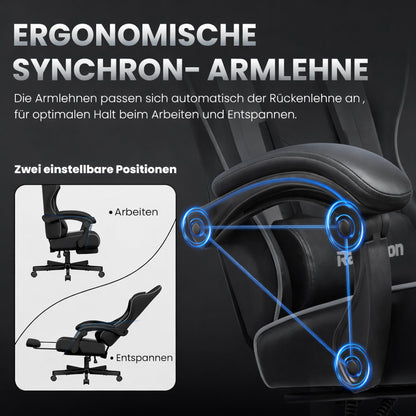 Riftracer Gaming Stuhl ergonomisch mit Fussstütze, schwarz-grau