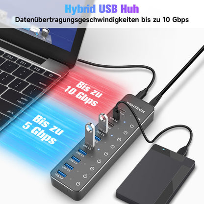 RSHTECH USB Hub 3.2 Aktiv 10 Port mit Netzteil - RSH-ST10C