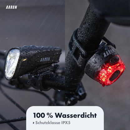 AARON LED Fahrradlicht Set 100 Lux, StVZO, USB aufladbar