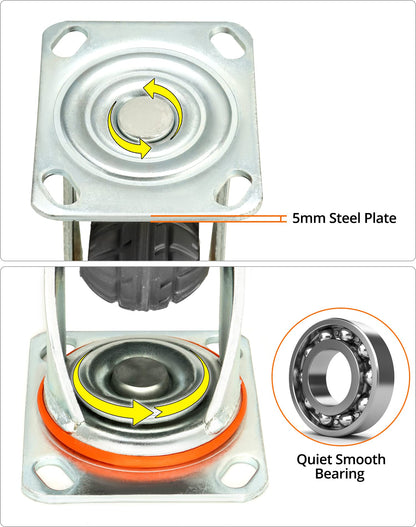 QWORK Schwerlastrollen 150mm Set - 2 Lenkrollen, 2 Bremsrollen