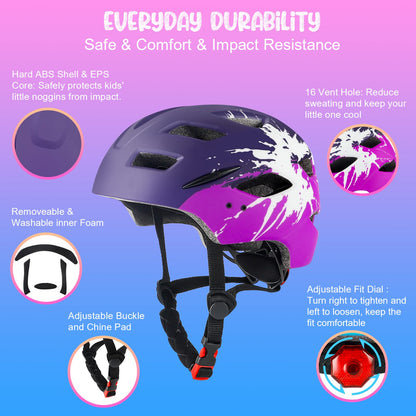 RaMokey Kinder Fahrradhelm mit LED-Rücklicht 50–56 cm Lila/Rose