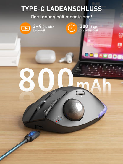 SABLUTE MAM1 Pro Ergonomische Trackball Maus Kabellos Bluetooth