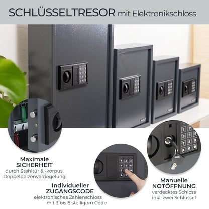 HMF 2030-11 Schlüsseltresor Elektronikschloss - 30 Haken Anthrazit