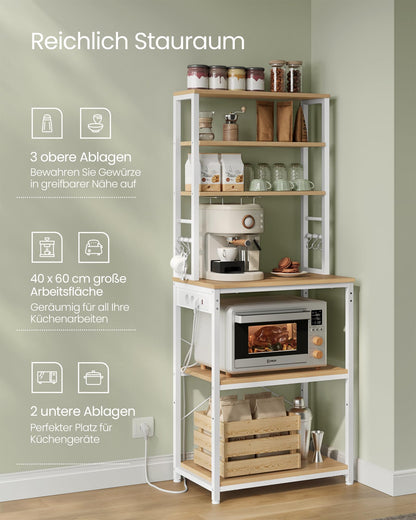 VASAGLE Küchenregal KKS124Y01 mit Steckdosen – Goldeiche/Weiss