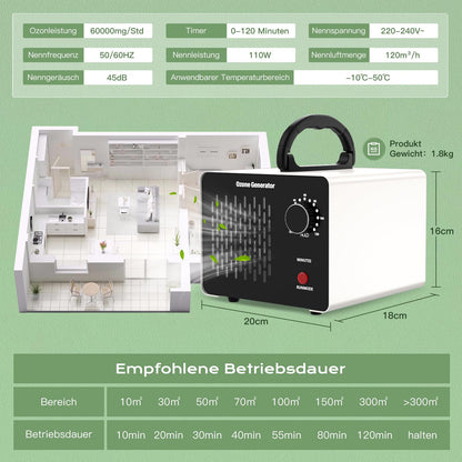 CFEN Ozongenerator hs-02, 60000 mg/h Ozon Luftreiniger bis 320 m²