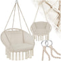 tectake Hängesessel mit Gestell, Indoor und Outdoor, beige – Sitz aus Baumwollgeflecht mit weichem Kissen