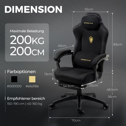 Dowinx Gaming Stuhl ergonomisch mit Fussstütze, hellschwarz