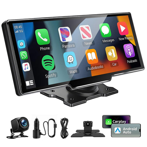 Apple CarPlay Android Auto Display 10,26" mit Kamera, rechteckig, schwarz. Smartphone-Integration für Navigation, Multimedia im Fahrzeug.