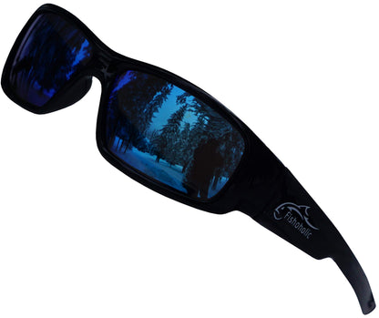 Fishoholic Polarisierte Angel-Sonnenbrille UV400, Schwarz Glänzend