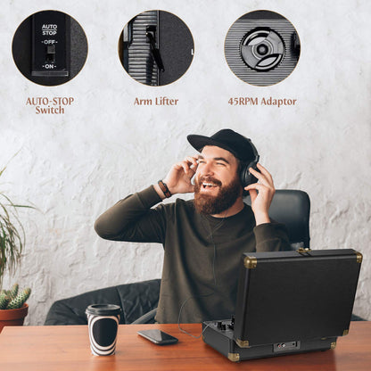 Vintage Koffer Plattenspieler – Bluetooth Vinyl, 3-Gang