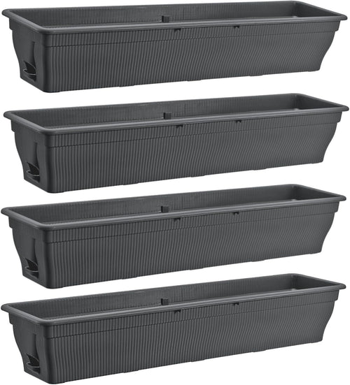 BURI Balkonkasten 4er Set 100 cm mit Wasserspeicher, anthrazit, aus Kunststoff