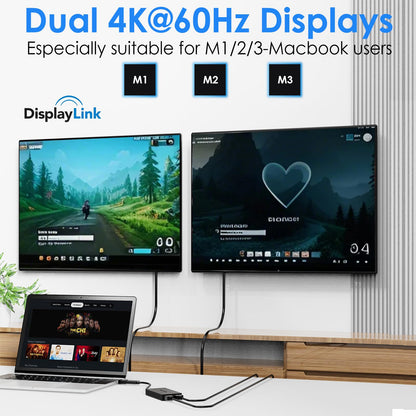 WAVLINK Displaylink Adapter Dual HDMI 4K 60Hz USB-C/3.0