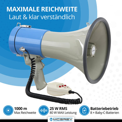 McGrey MP-800HRS Megaphon – 25W RMS, Grau/Blau