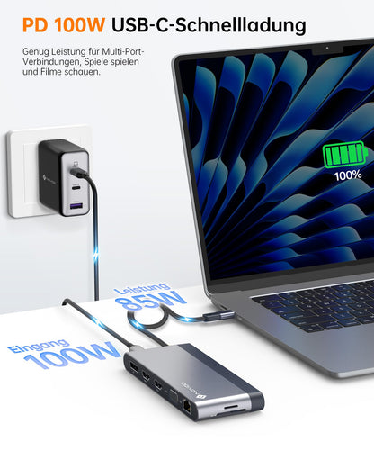 NOVOO USB C Docking Station 14-in-1 - 4 Monitore 100W PD