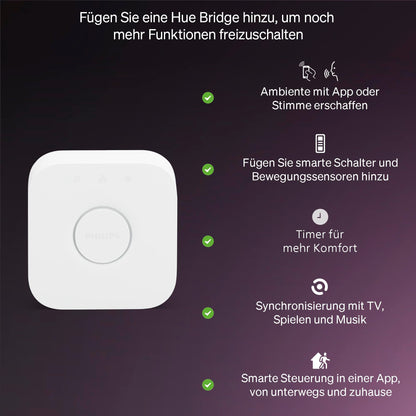 Philips Hue Essential LED Lampe A60 E27, weiss und farbig, 4er Pack