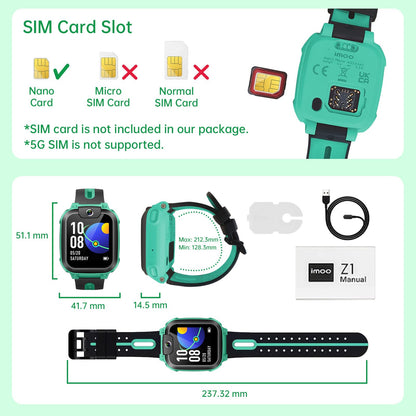 imoo Z1 Kinder-Smartwatch mit GPS, Telefonfunktion, IPX8, Grün