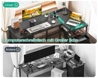 Coleshome Umkehrbarer L-Form Eckschreibtisch Schwarz 140x70cm USB-Anschluss