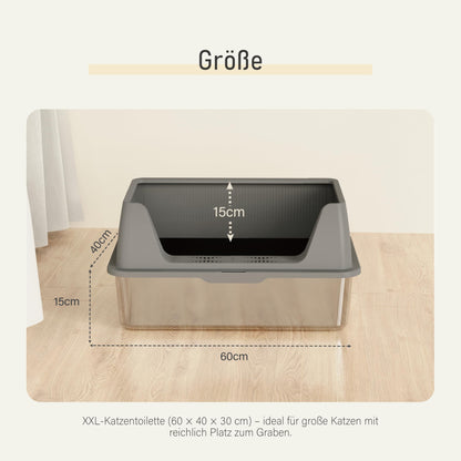 Katzentoilette Edelstahl XXL mit Deckel - 60x40x30cm