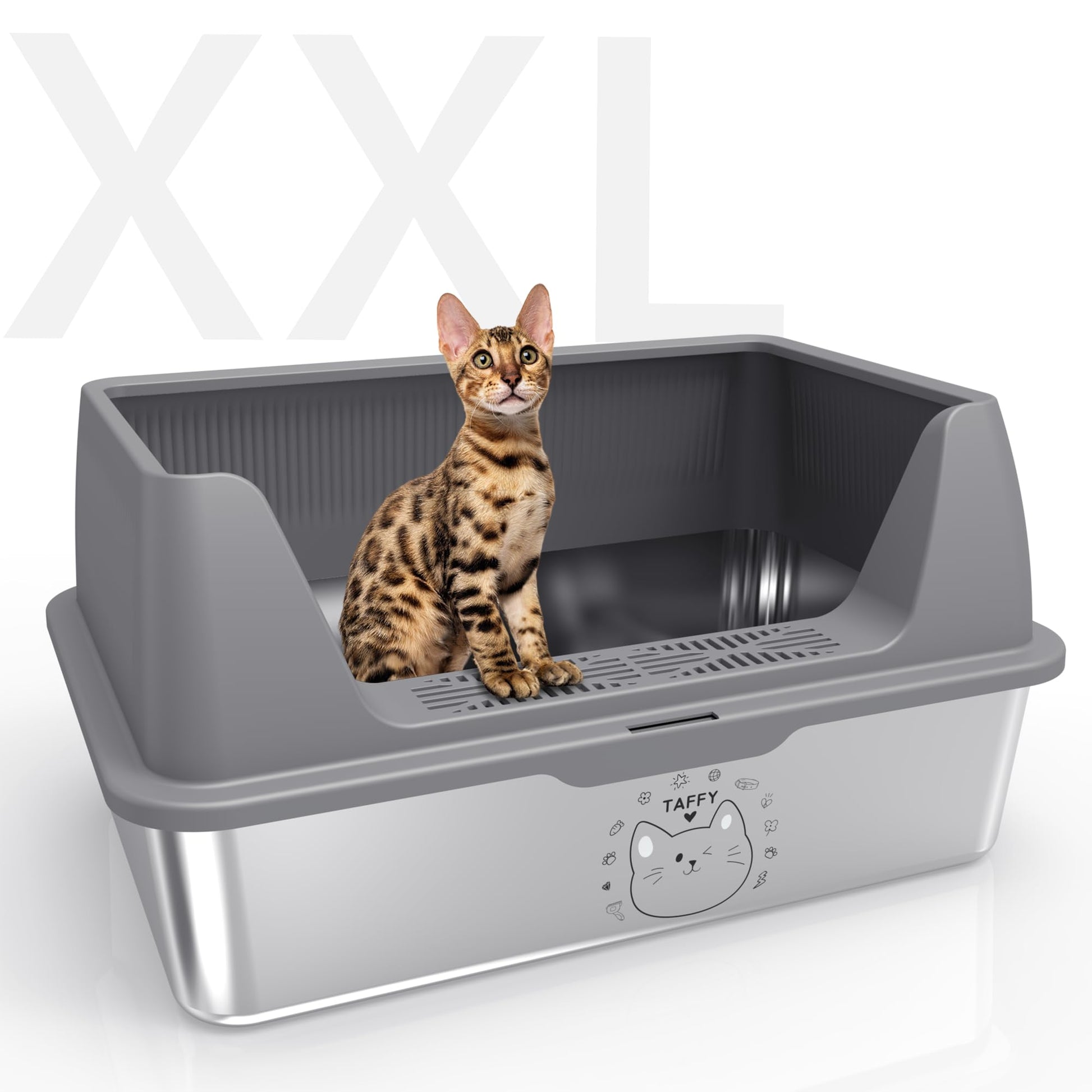Katzentoilette Edelstahl XXL mit Deckel - 60x40x30cm. Rechteckig, für hygienische Katzen-Ausscheidung.