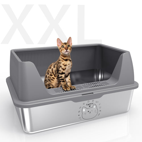 Katzentoilette Edelstahl XXL mit Deckel - 60x40x30cm. Rechteckig, für hygienische Katzen-Ausscheidung.