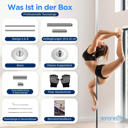 SereneLife Pole Dance Stange – Höhenverstellbar, Statisch & Rotierend