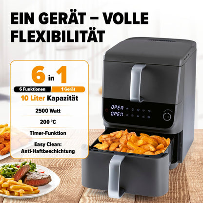 GOURMETmaxx FryUp Doppelkammer Heissluftfritteuse – 10 L MultiSize