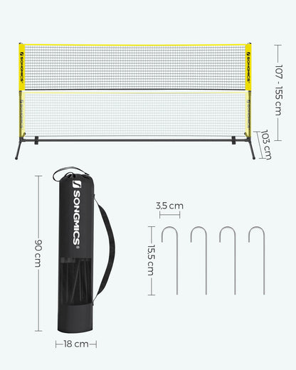 SONGMICS Badmintonnetz 4 m, höhenverstellbar, tragbar, Gelb