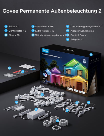 Govee Permanent Outdoor Lights 2 RGBIC Lichterkette - 30m Weiss