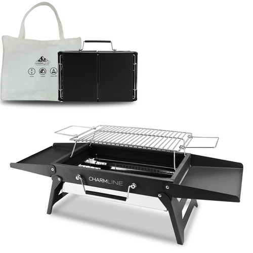 Charmline Holzkohlegrill faltbar, tragbarer Campinggrill schwarz aus legiertem Stahl