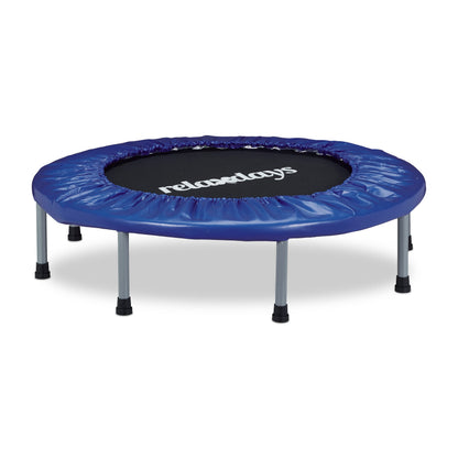 Relaxdays Fitness-Trampolin faltbar, Indoor, blau-schwarz mit schwarzer Sprungfläche und blauer Federabdeckung