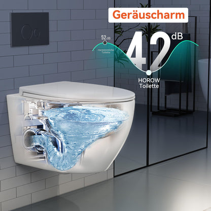 HOROW Hänge-WC Set D-Form 52 cm – Absenkautomatik WC-Sitz