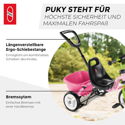 PUKY CEETY Komfort-Dreirad mit Schiebestange – Rosa/Kiwi