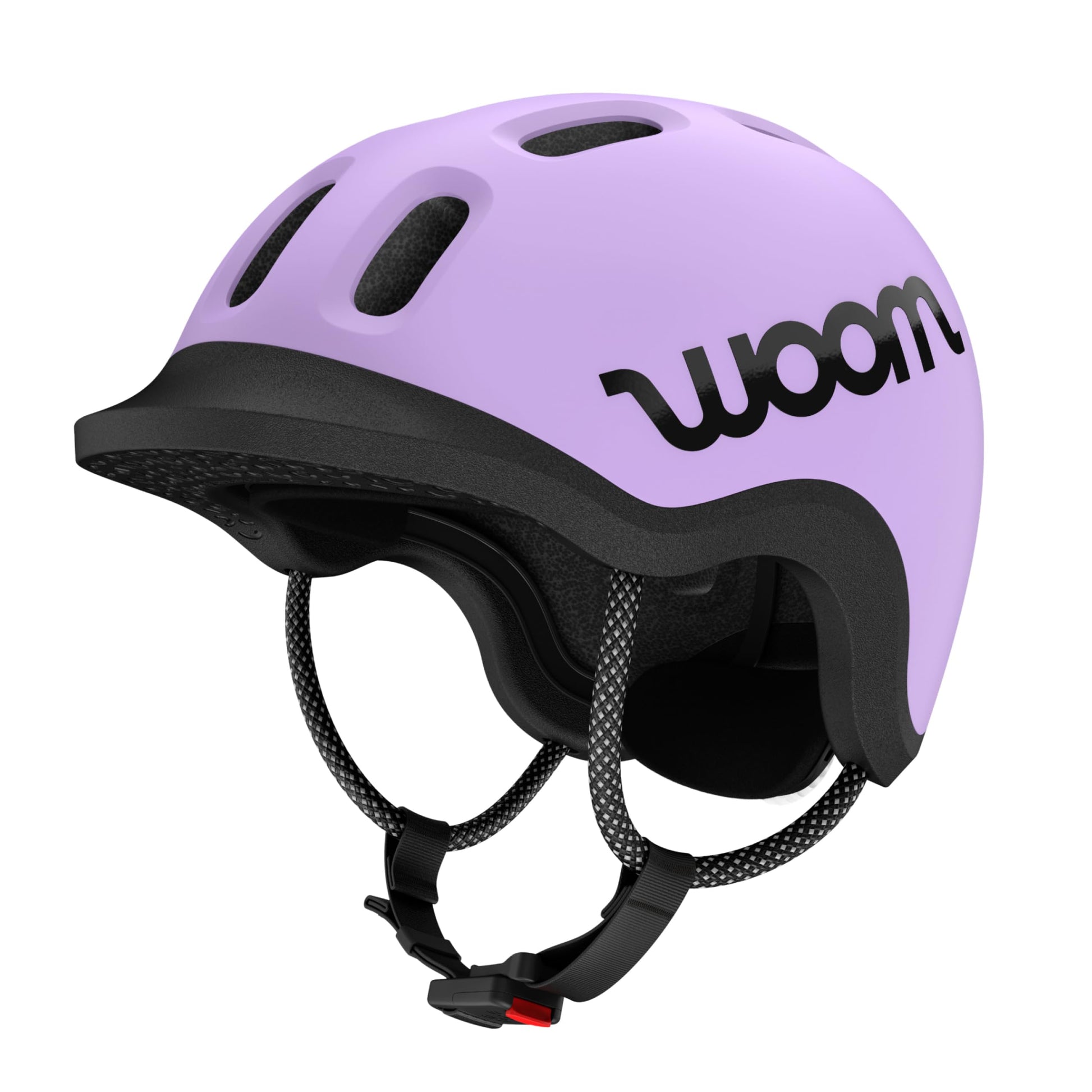 woom READY Kinder-Fahrradhelm, Lila, Grösse M (53–57 cm) mit flexiblem Schirm und Reflektoren