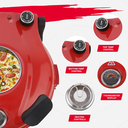 KLAIF Elektro Pizzaofen für Arbeitsplatte mit 31 cm Keramikstein - Rot