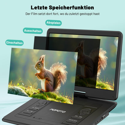 POFOTO Tragbarer DVD-Player mit 15,6 Zoll HD-Drehdisplay, Schwarz