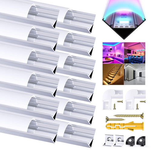 Chesbung LED Aluminiumprofil V-Form 12x1m für LED-Streifen bis 12 mm, milchig weisse Abdeckung