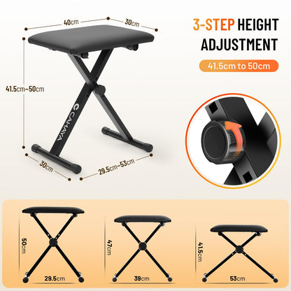 CAHAYA Keyboardständer Set mit Bank – Doppel-X Schwarz