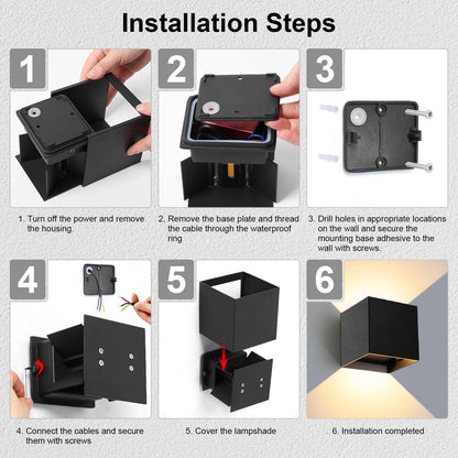 ledmo 4er LED Wandleuchten Innen/Aussen 12W warmweiss schwarz