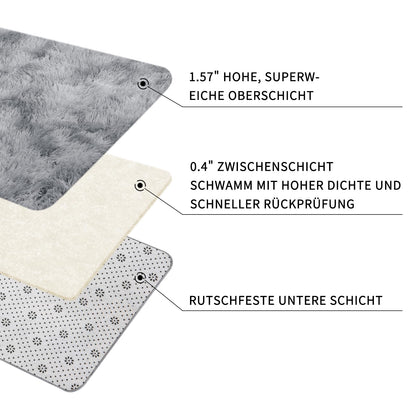Sour Lemon Hochflor Teppich – grau 160x230 cm, waschbar & anti-rutsch