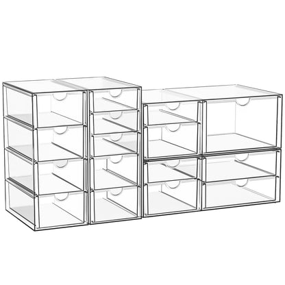StowBin Schubladen-Organizer 4er-Set, 16 Schubladen, transparent, aus bruchsicherem Kunststoff