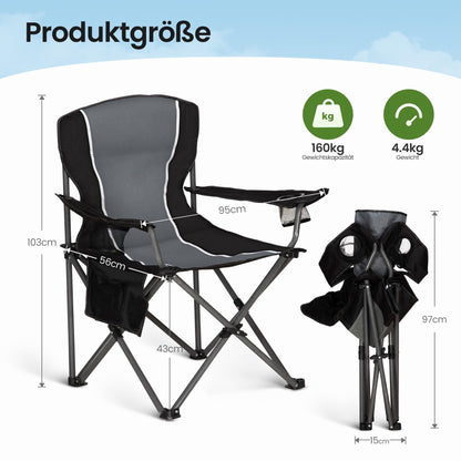 HIGH POINT SPORTS Campingstuhl XL faltbar bis 160 kg, Dunkelgrau