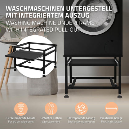 ML-Design Waschmaschinen-Untergestell mit ausziehbarer Ablage - Schwarz