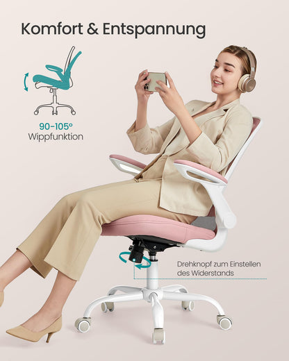 SONGMICS Bürostuhl ergonomisch, Drehstuhl mit Mesh, pastellrosa