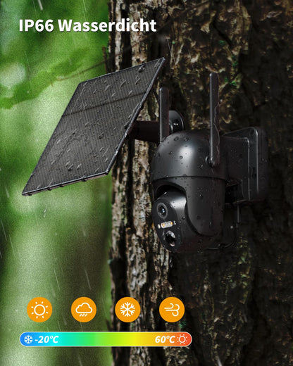 NUASI 4G LTE Überwachungskamera Aussen Solar Akku 2K PTZ IP66