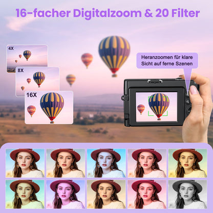 SIXTARY DC102 4K Digitalkamera 64MP Kompaktkamera mit WLAN