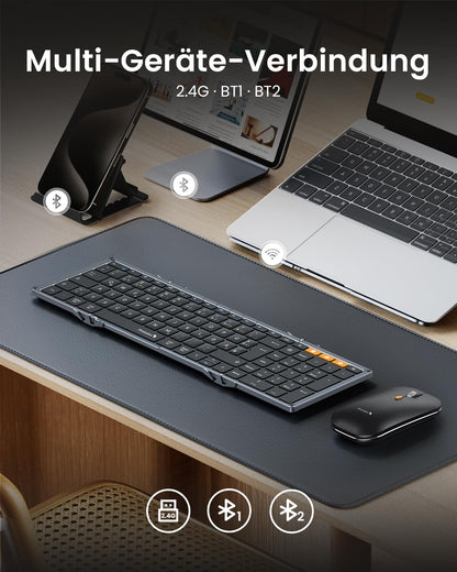 ProtoArc XKM01 Faltbare Kabellose Tastatur & Maus Set QWERTZ - Space Grau