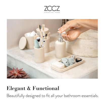 ZCCZ Badezimmer Set 6-teilig – Organizer in Marmor-Optik, Sandfarben