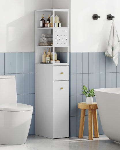 Hzuaneri Badezimmerschrank schmal mit Schubladen, 40x20x140 cm, Weiss