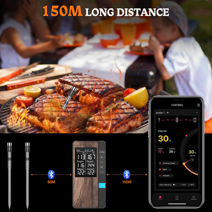Pakinui Fleischthermometer kabellos, Bluetooth mit App und Doppelsonde