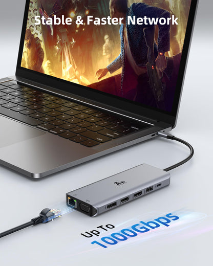 LIONWEI USB-C Dockingstation 13-in-1, Triple Display, 2x HDMI 4K